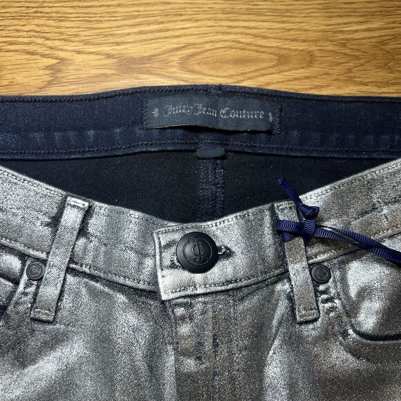 Juicy Couture Silver Foil Coated Skinny Women's Pants Jeans Sz 27 Metallic Y2K - Picture 3 of 11